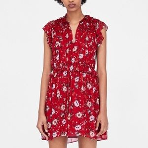 Zara red floral ruffle mini dress